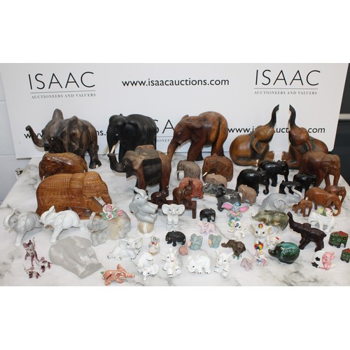 90 - A Large Quantity Of Mixed Wooden, Ceramic Etc Elephants, Tallest 23cm Various Conditions As Found CO... 