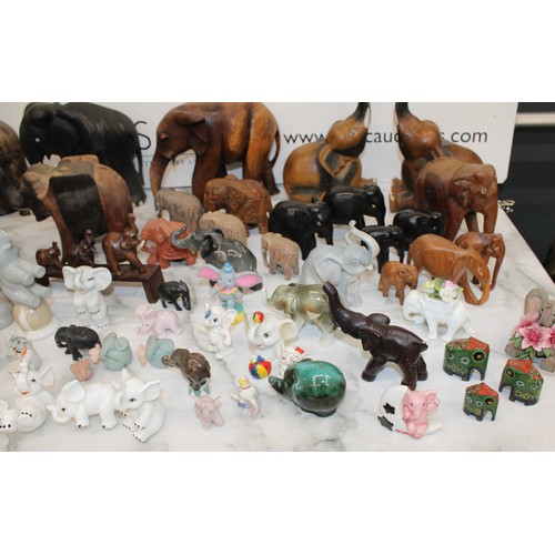 90 - A Large Quantity Of Mixed Wooden, Ceramic Etc Elephants, Tallest 23cm Various Conditions As Found CO... 