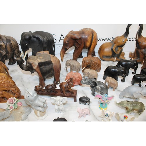 90 - A Large Quantity Of Mixed Wooden, Ceramic Etc Elephants, Tallest 23cm Various Conditions As Found CO... 