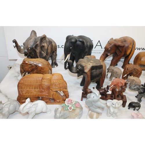 90 - A Large Quantity Of Mixed Wooden, Ceramic Etc Elephants, Tallest 23cm Various Conditions As Found CO... 