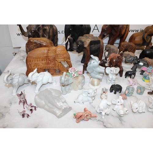 90 - A Large Quantity Of Mixed Wooden, Ceramic Etc Elephants, Tallest 23cm Various Conditions As Found CO... 