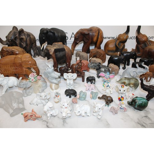 90 - A Large Quantity Of Mixed Wooden, Ceramic Etc Elephants, Tallest 23cm Various Conditions As Found CO... 