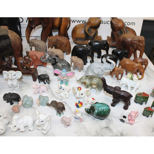 90 - A Large Quantity Of Mixed Wooden, Ceramic Etc Elephants, Tallest 23cm Various Conditions As Found CO... 