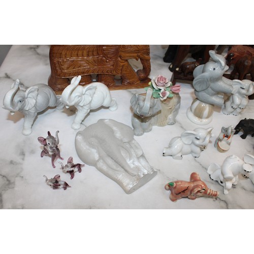 90 - A Large Quantity Of Mixed Wooden, Ceramic Etc Elephants, Tallest 23cm Various Conditions As Found CO... 