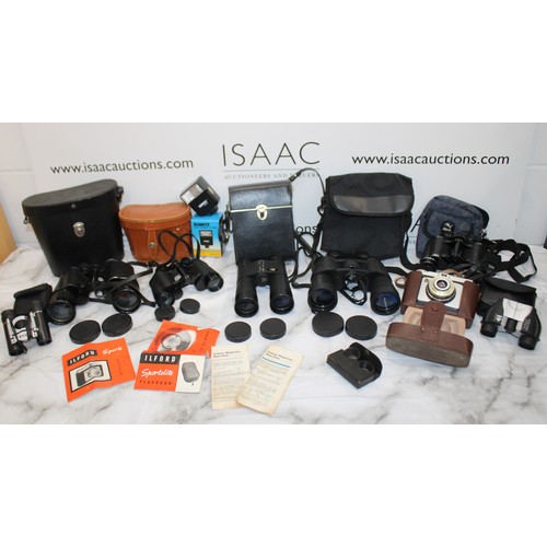 205 - A Selection Of Cased Binoculars/Camera Etc Inc: Zenith/Skybolt/Falco Etc An Ilford Sporti Camera And... 
