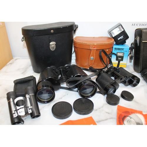 205 - A Selection Of Cased Binoculars/Camera Etc Inc: Zenith/Skybolt/Falco Etc An Ilford Sporti Camera And... 