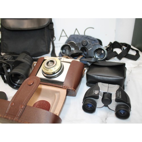 205 - A Selection Of Cased Binoculars/Camera Etc Inc: Zenith/Skybolt/Falco Etc An Ilford Sporti Camera And... 