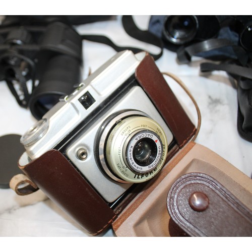 205 - A Selection Of Cased Binoculars/Camera Etc Inc: Zenith/Skybolt/Falco Etc An Ilford Sporti Camera And... 