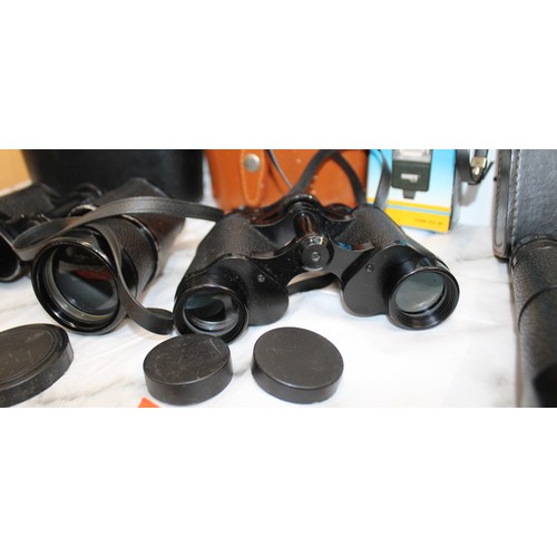 205 - A Selection Of Cased Binoculars/Camera Etc Inc: Zenith/Skybolt/Falco Etc An Ilford Sporti Camera And... 