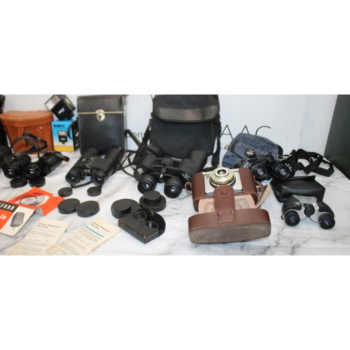 205 - A Selection Of Cased Binoculars/Camera Etc Inc: Zenith/Skybolt/Falco Etc An Ilford Sporti Camera And... 