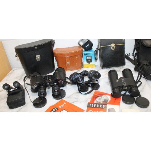 205 - A Selection Of Cased Binoculars/Camera Etc Inc: Zenith/Skybolt/Falco Etc An Ilford Sporti Camera And... 