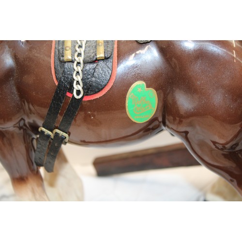 97 - A Quantity Of Collectable Shire Or Clydesdale  Horses One With A Cart And Barrells And One Beswick H... 
