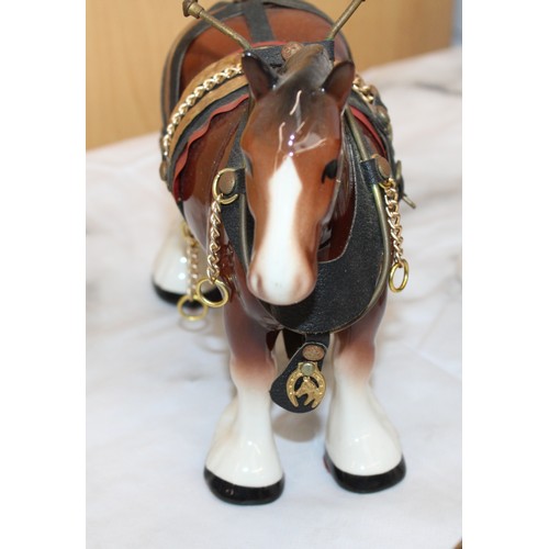 97 - A Quantity Of Collectable Shire Or Clydesdale  Horses One With A Cart And Barrells And One Beswick H... 