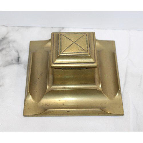 100 - 2 x Brass Inkwells One With A Decorative Detail Height Of Tallest 6cm