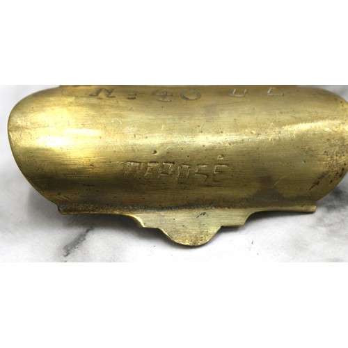 100 - 2 x Brass Inkwells One With A Decorative Detail Height Of Tallest 6cm