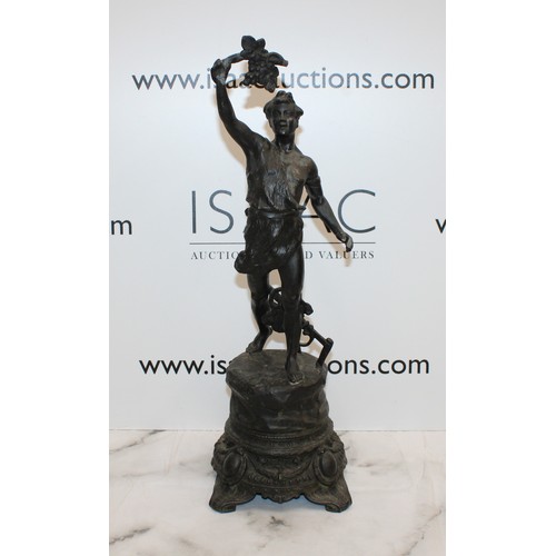 102 - Circa 1880 Spelter Figure Of A Man Holding Grapes Height 48cm