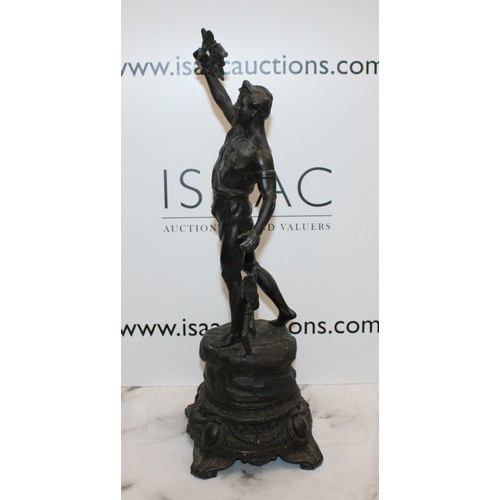 102 - Circa 1880 Spelter Figure Of A Man Holding Grapes Height 48cm