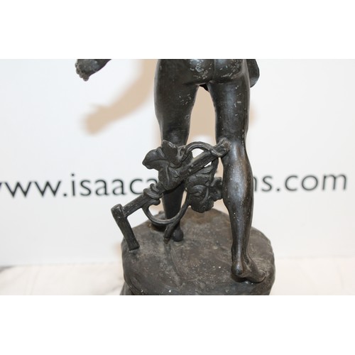 102 - Circa 1880 Spelter Figure Of A Man Holding Grapes Height 48cm