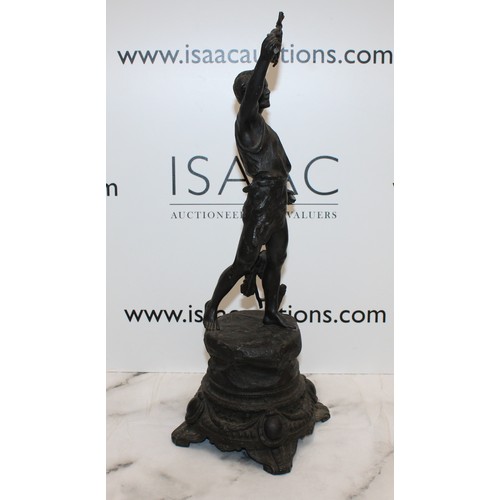 102 - Circa 1880 Spelter Figure Of A Man Holding Grapes Height 48cm