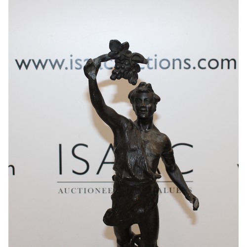 102 - Circa 1880 Spelter Figure Of A Man Holding Grapes Height 48cm