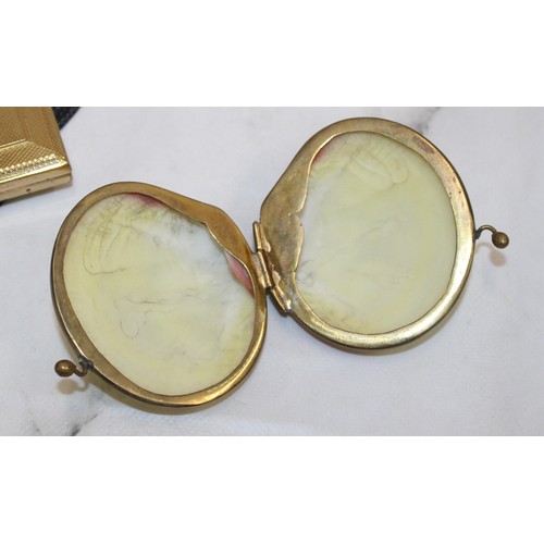 105 - Mixed Items Inc- Decorative Wooden Box, Vintage Kigu London Mother Of Pearl Vanity Compact With Powd... 