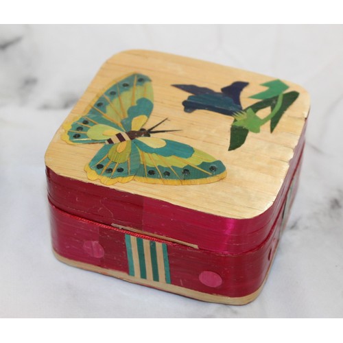 105 - Mixed Items Inc- Decorative Wooden Box, Vintage Kigu London Mother Of Pearl Vanity Compact With Powd... 