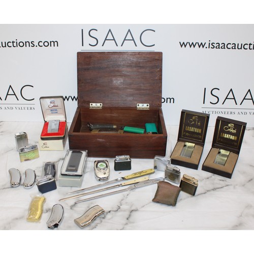 108 - A Box Containing, Lighters, Pocket Knives And Letter Openers AS Found All Untested