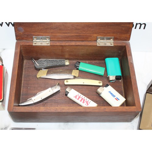 108 - A Box Containing, Lighters, Pocket Knives And Letter Openers AS Found All Untested