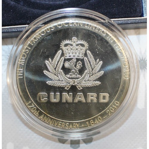 218 - Boxed CUNARD Limited Edition Medallion Minted To Celebrate Queen Elizabeth's Maiden Voyage 12 Octobe... 