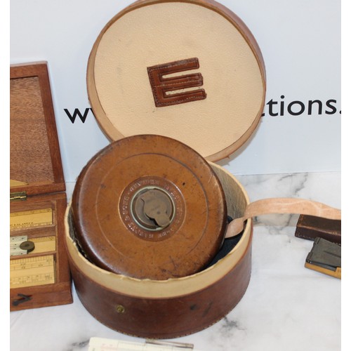 109 - Selection Of Items Inc- Vintage Leather Cased Tape Measure Made By John Rabone & Sons In Birmingham/... 