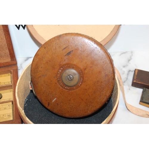 109 - Selection Of Items Inc- Vintage Leather Cased Tape Measure Made By John Rabone & Sons In Birmingham/... 