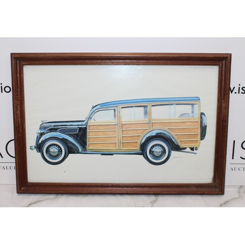 213 - Framed Print Of A 1936 Ford V8 Model 62 Woody Station Wagon Car Signed Size 53.5cm x 36cm COLLECTION... 