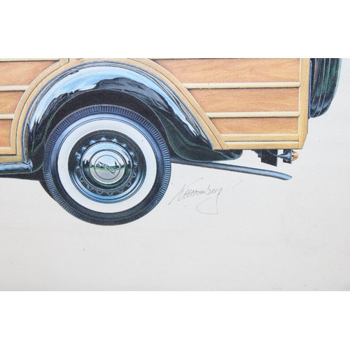 213 - Framed Print Of A 1936 Ford V8 Model 62 Woody Station Wagon Car Signed Size 53.5cm x 36cm COLLECTION... 