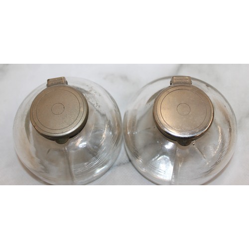 112 - Three Glass Jars Two Ink Wells-Vetos Product Made In England And One Other Tallest: 9.5cm