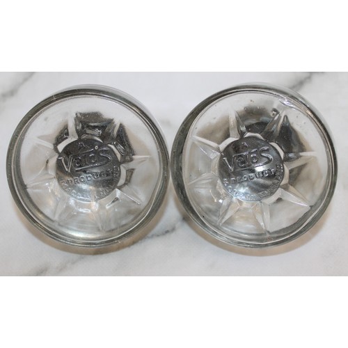 112 - Three Glass Jars Two Ink Wells-Vetos Product Made In England And One Other Tallest: 9.5cm
