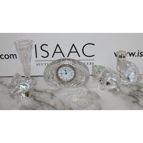 63 - Six Waterford Crystal Items Inc-
Oval Clock Seems To Be Working Length-16.5cm
Cat Looking Down Heigh... 