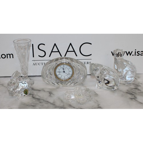 63 - Six Waterford Crystal Items Inc-
Oval Clock Seems To Be Working Length-16.5cm
Cat Looking Down Heigh... 