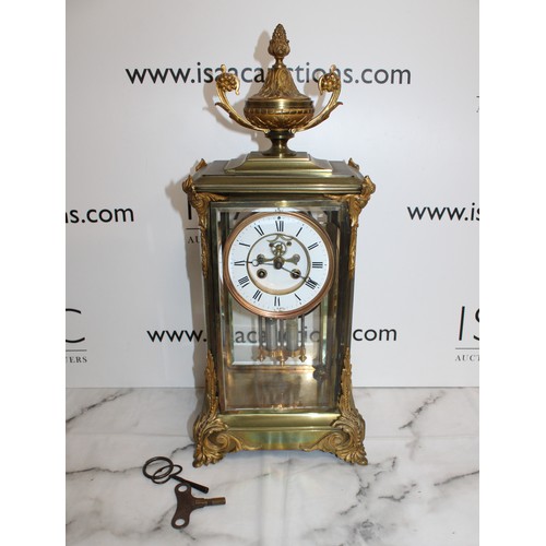 198 - Ansonia Crystal Regulator Mantel Clock Brass Case With Beveled Glass Panels On All Four Sides With V... 
