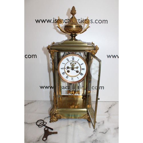 198 - Ansonia Crystal Regulator Mantel Clock Brass Case With Beveled Glass Panels On All Four Sides With V... 