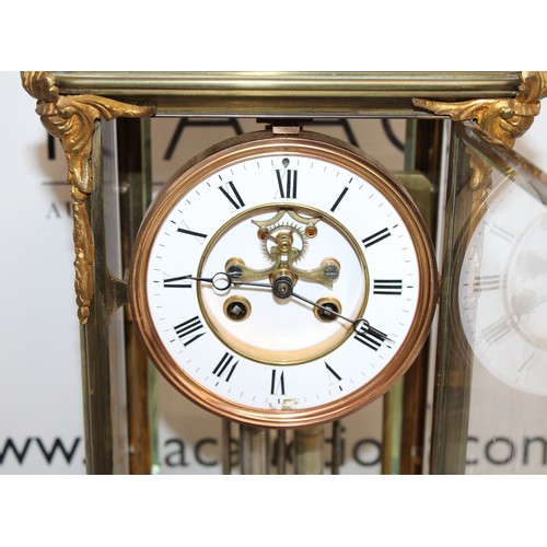 198 - Ansonia Crystal Regulator Mantel Clock Brass Case With Beveled Glass Panels On All Four Sides With V... 