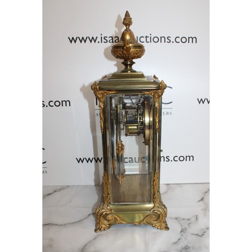 198 - Ansonia Crystal Regulator Mantel Clock Brass Case With Beveled Glass Panels On All Four Sides With V... 