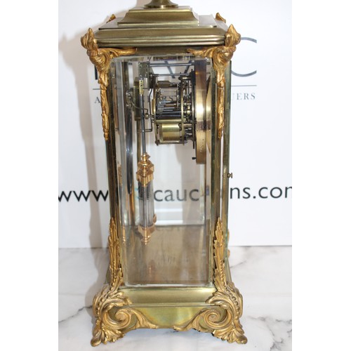 198 - Ansonia Crystal Regulator Mantel Clock Brass Case With Beveled Glass Panels On All Four Sides With V... 