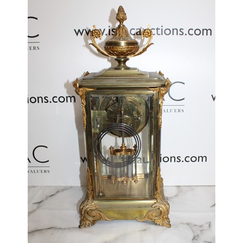 198 - Ansonia Crystal Regulator Mantel Clock Brass Case With Beveled Glass Panels On All Four Sides With V... 
