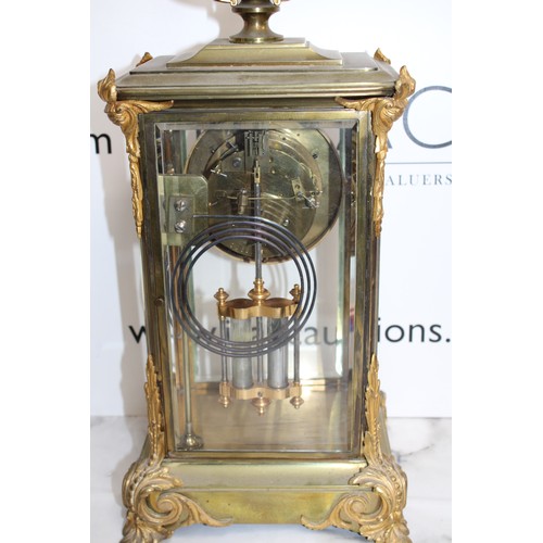 198 - Ansonia Crystal Regulator Mantel Clock Brass Case With Beveled Glass Panels On All Four Sides With V... 