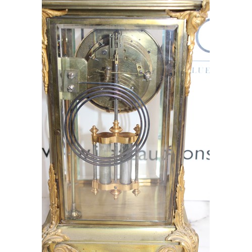 198 - Ansonia Crystal Regulator Mantel Clock Brass Case With Beveled Glass Panels On All Four Sides With V... 