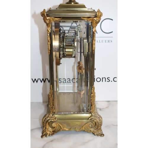 198 - Ansonia Crystal Regulator Mantel Clock Brass Case With Beveled Glass Panels On All Four Sides With V... 