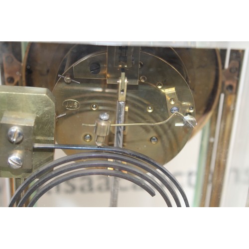 198 - Ansonia Crystal Regulator Mantel Clock Brass Case With Beveled Glass Panels On All Four Sides With V... 