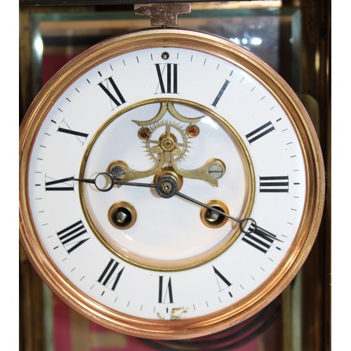 198 - Ansonia Crystal Regulator Mantel Clock Brass Case With Beveled Glass Panels On All Four Sides With V... 