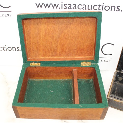 117 - Metal Cash Box 22cm x 13cm x 8cm & Wooden Box 28.5cm x 19cm x 10cm Both As Found