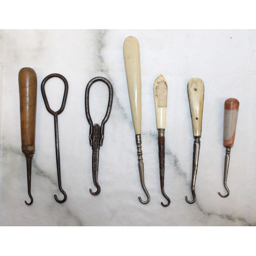119 - 7 x Collectable Vintage Button Hooks Longest:13cm